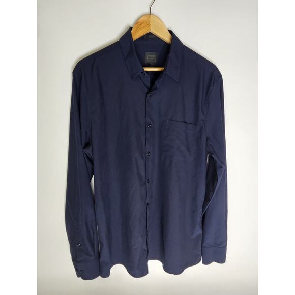 14th & Union Mens Button Front Long Sleeve Shirt Large Blue Poly/Spandex Blend - Picture 1 of 6